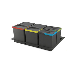 Kit poubelle de tri s&eacute;lectif pour tiroir de cuisine avec socle Recycle hauteur 266mm, 2x15litres, 2x7litres, module 800mm, Plastique Gris antracite photo du produit