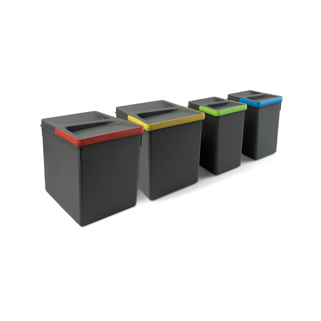 Kit poubelle de tri sélectif pour tiroir de cuisine avec socle Recycle hauteur 266mm, 2x15litres, 2x7litres, module 800mm, Plastique Gris antracite-5