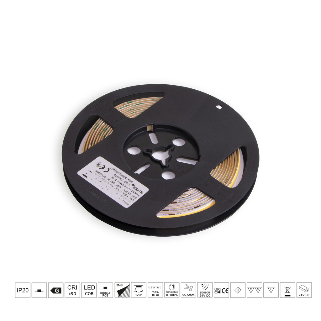 Ruban LED Lynx Premium COB 9,6 W/m IP20 (24V DC), longueur 5m, lumière blanc chaud 2.700K, Plastique-9
