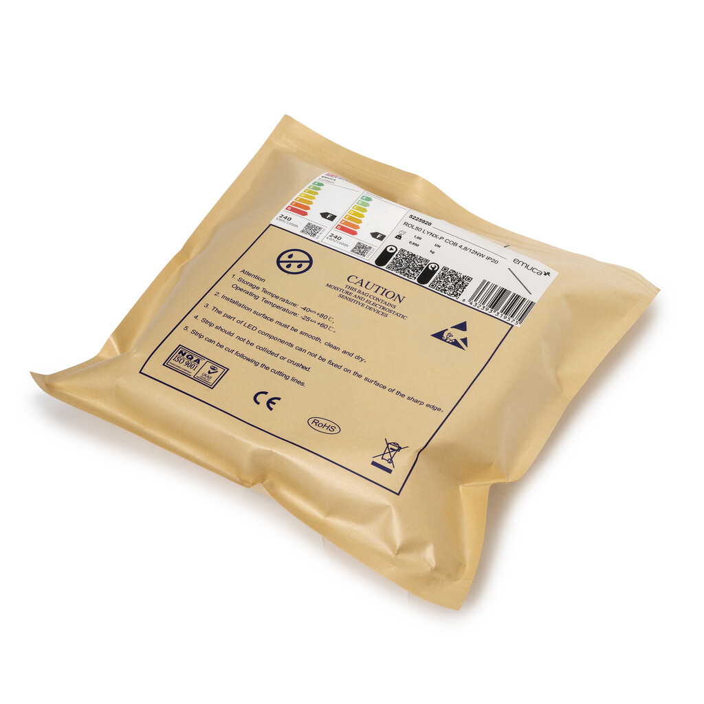 Tira LED Lynx Premium COB 4,8 W/m IP20 (12V DC), longitud 50m, Luz blanca fría 6.000K, Plástico-10