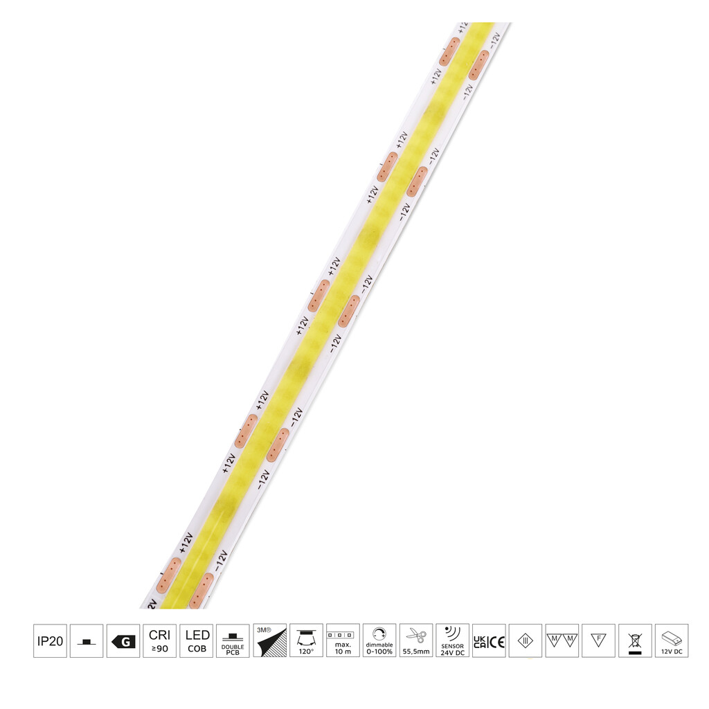 Tira LED Lynx Premium COB 4,8 W/m IP20 (12V DC), longitud 50m, Luz blanca fría 6.000K, Plástico-9