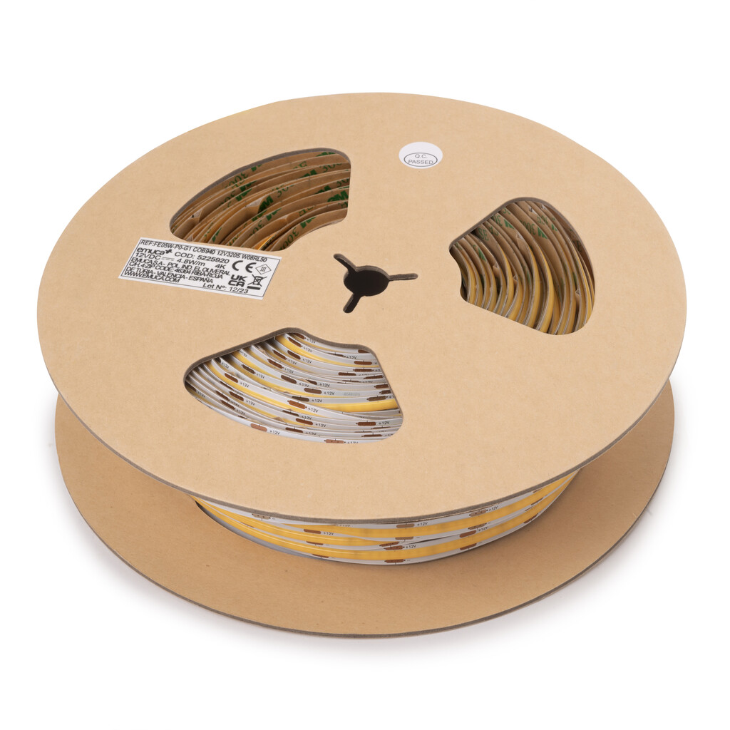 Tira LED Lynx Premium COB 4,8 W/m IP20 (12V DC), longitud 50m, Luz blanca fría 6.000K, Plástico-Primary