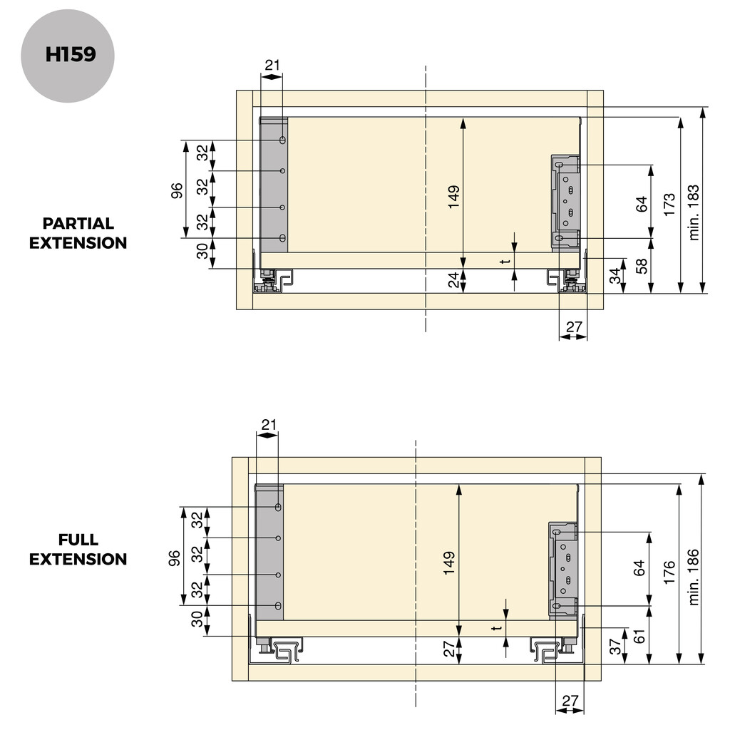 Zargen-Satz für Schublade Simplex Höhe 159mm, Tiefe 340mm, Stahl, Anthrazitgrau-2