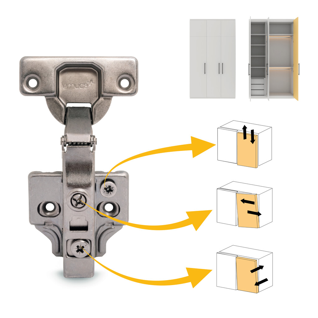 Lot of 20 X91 full Overlay hinges with soft closing and Screw-on plates, Height 0, Steel, Titanium-7