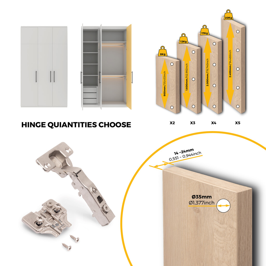 Kit von 20 Topfscharniere X91N Eckanschlag, Montageplatten mit vormontiereten Schrauben und Spreizdübeln , Durchmesser 5x9.5mm, Höhe 0, Stahl, vernickelt-8