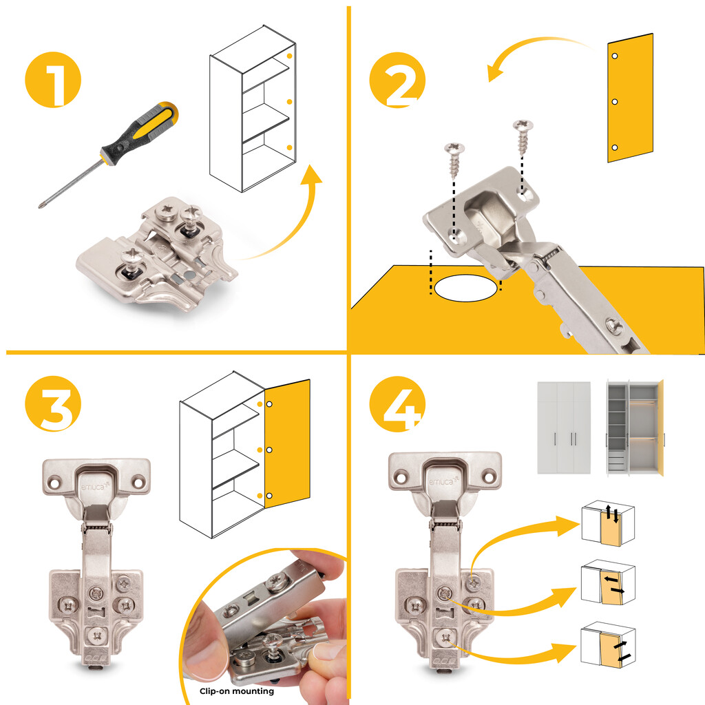 Lote de 20 bisagras rectas X92 con cierre suave y suplementos montaje mixto, Diámetro 5x9.5mm, Altura 0, Acero, Níquel-9