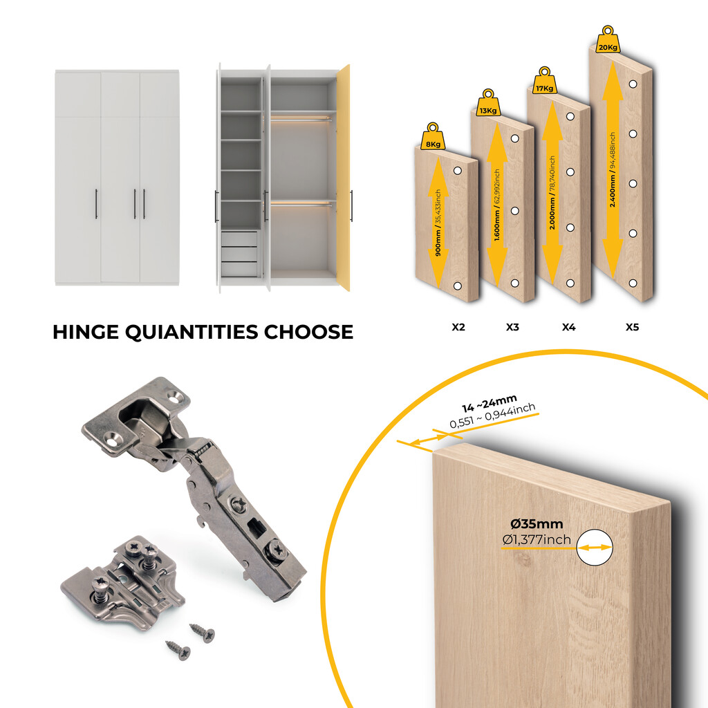 Lot of 20 X91 half Overlay hinges with soft closing and Euro screw plates, Height 0, Nickel Plated, Titanium-9