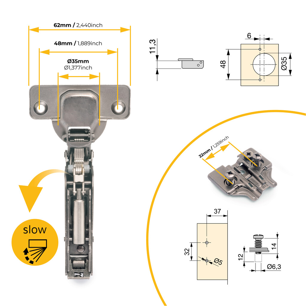 Kit von 20 Topfscharniere X91 Innenanschlag mit Schließautomatik und Euro Extras, Höhe 0, Stahl, Titan-Ausführung-6