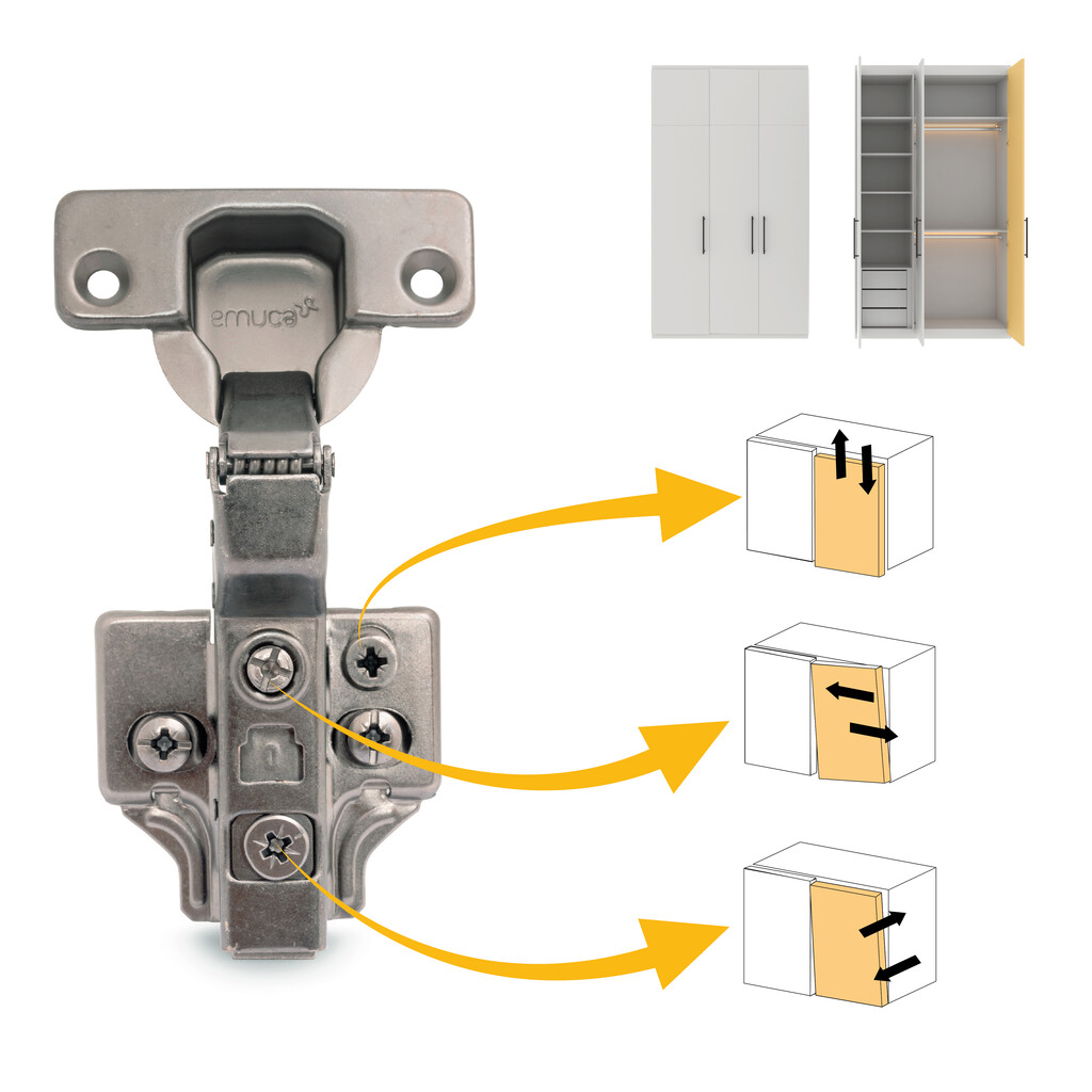 Kit von 20 Topfscharniere X91 Innenanschlag mit Schließautomatik und Euro Extras, Höhe 0, Stahl, Titan-Ausführung-7