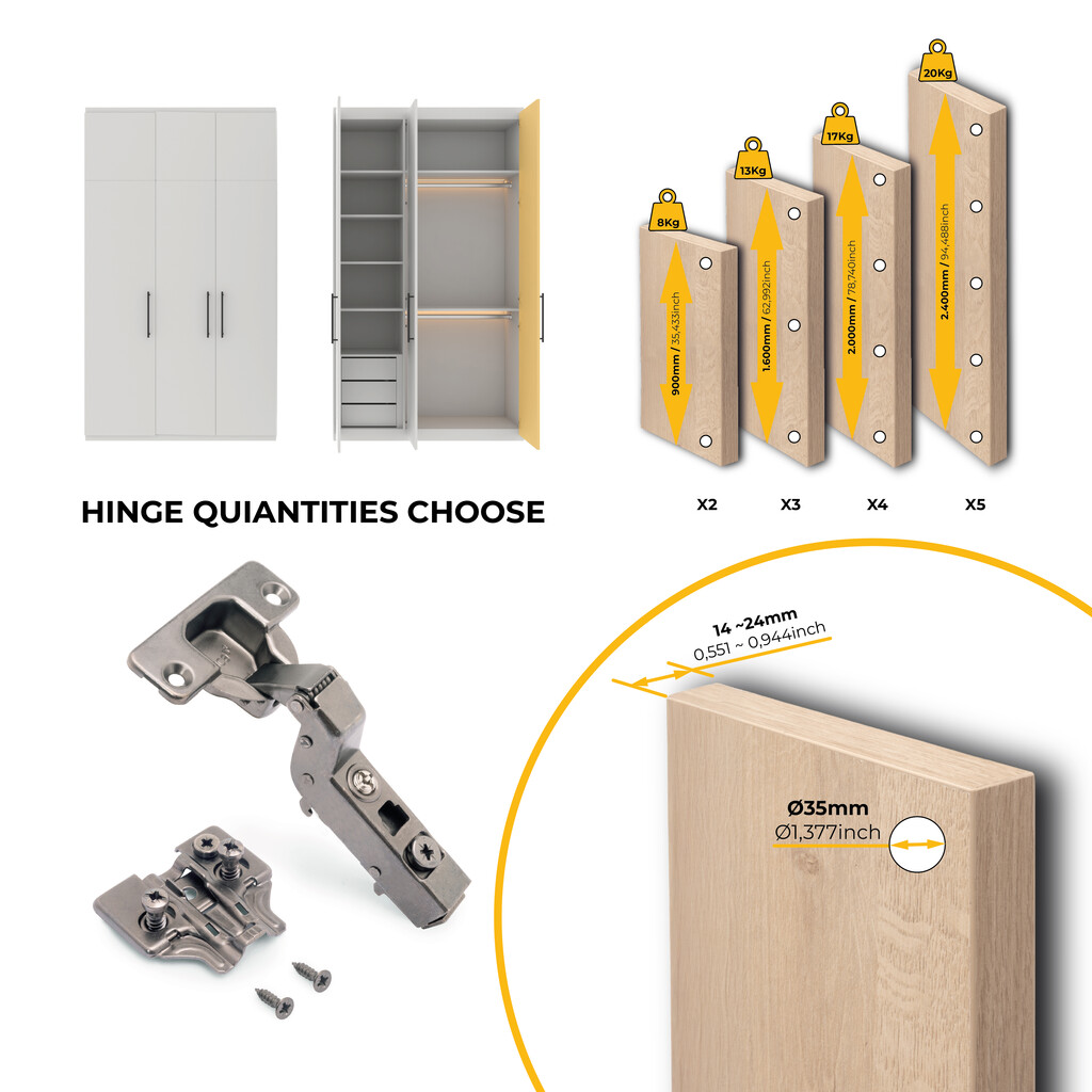 Kit von 20 Topfscharniere X91 Innenanschlag mit Schließautomatik und Euro Extras, Höhe 0, Stahl, Titan-Ausführung-9