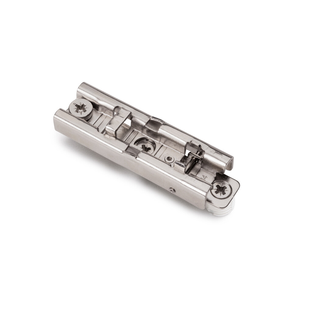 Embase droite pour charnière X91/X92 à enfoncer et excentrique réglable, Diamètre 10x10mm, Hauteur 4, Acier, Nickelé-Primary