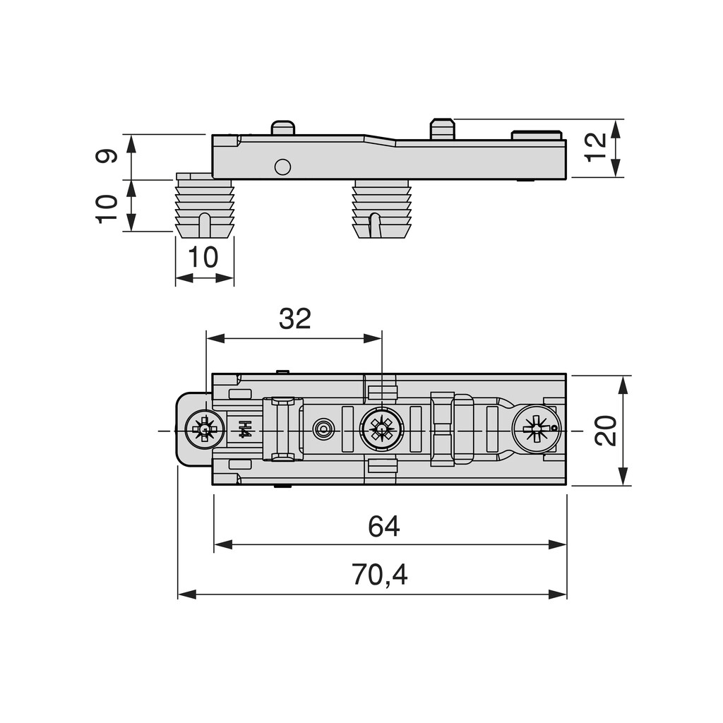 Embase droite pour charnière X91/X92 à enfoncer et excentrique réglable, Diamètre 10x10mm, Hauteur 4, Acier, Nickelé-1