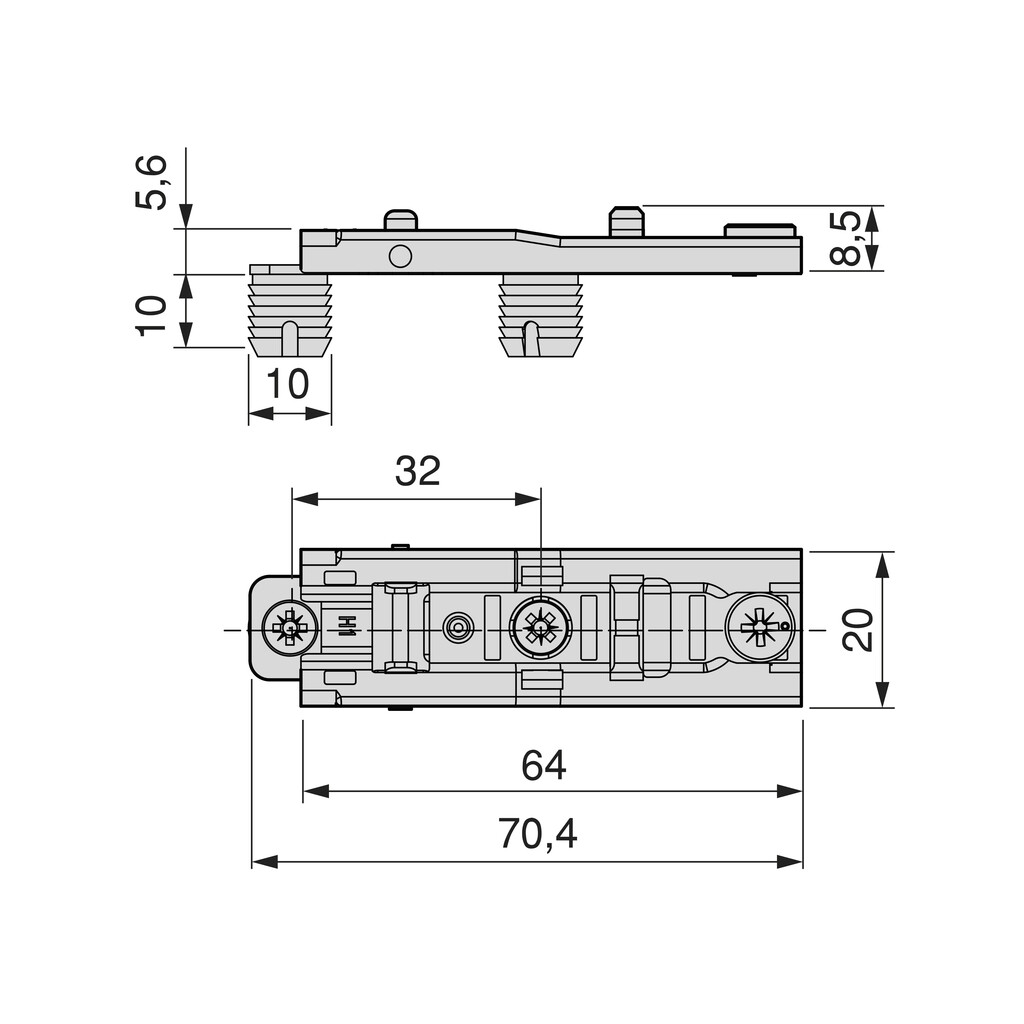 Gerade Ergänzung für Scharnier X91/X92 Zum Einpressen Scharnier mit Exzenter-Verstellung, Durchmesser 10x10mm, Höhe 1, Stahl, Titanium-1