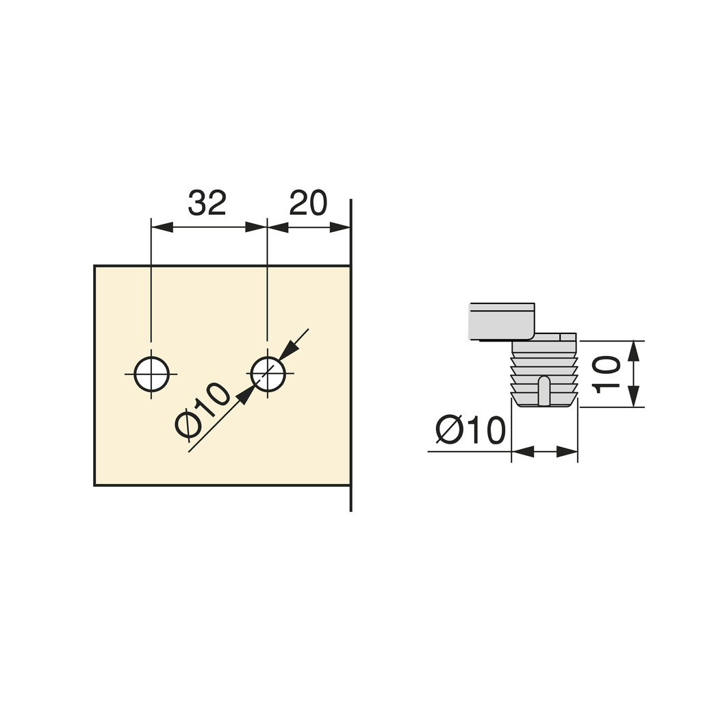 Gerade Ergänzung für Scharnier X91/X92 Zum Einpressen Scharnier mit Exzenter-Verstellung, Durchmesser 10x10mm, Höhe 1, Stahl, Titanium-2