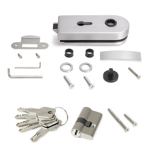 Cerradura para puerta de cristal con marco de madera, bombillo con llaves, puerta vidrio 8-12mm, acero y aluminio, anodizado mate foto del producto