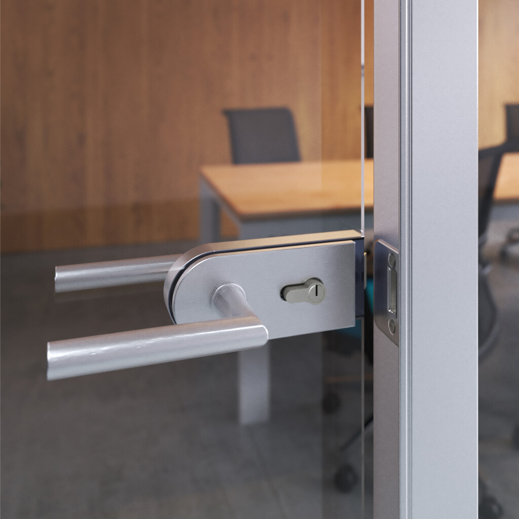 Cerradura para puerta de cristal con marco de madera, bombillo con llaves, puerta vidrio 8-12mm, acero y aluminio, anodizado mate-4