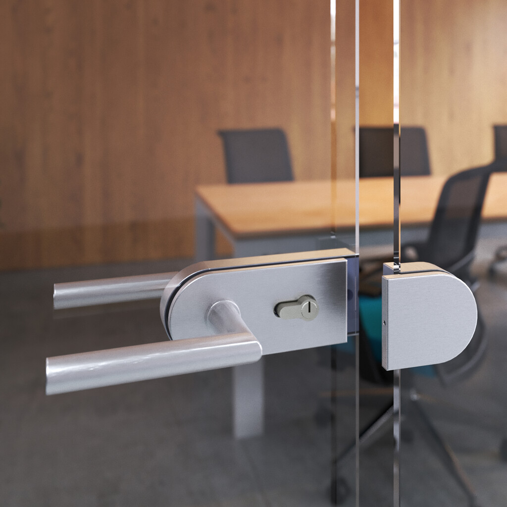  Schloss- und Schließanlagensatz für Doppelglastür, horizontaler Riegel Glastür 8-12mm, Stahl und Aluminium, matt eloxiert-5