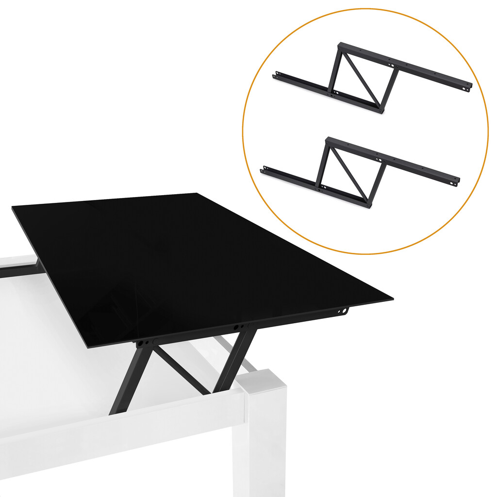Set of lift-up mechanisms for coffee tables, allows table to be raised 192mm, Steel, Black painted-6