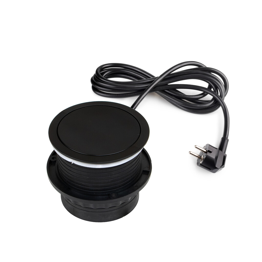 Vertikal Push multi connector diameter 100mm, 3 Schuko type stekkers, 1 USB type A, 1 USB type C, Staal en Kunststof, Zwart-7