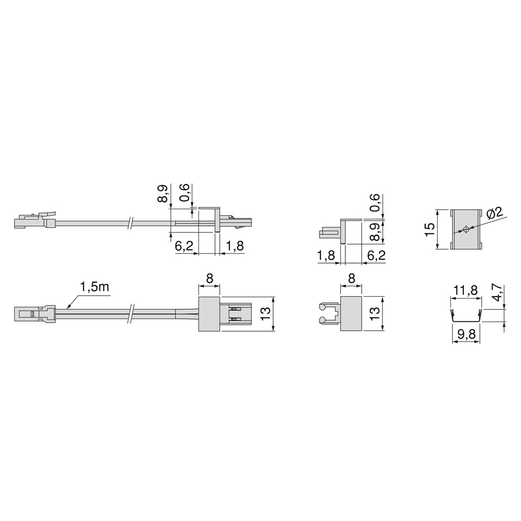 Accessoires pour luminaires LED à encastré Pyxis, longueur 1,5m, Plastique, Gris-1
