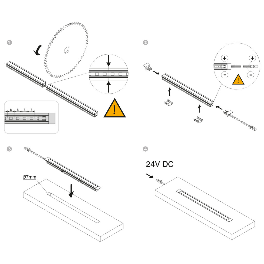 Luminária LED de encastrar Pyxis (24V DC), comprimento 2.3m, Branco quente 2.700K, Alumínio e Plástico, Anodizado mate-4