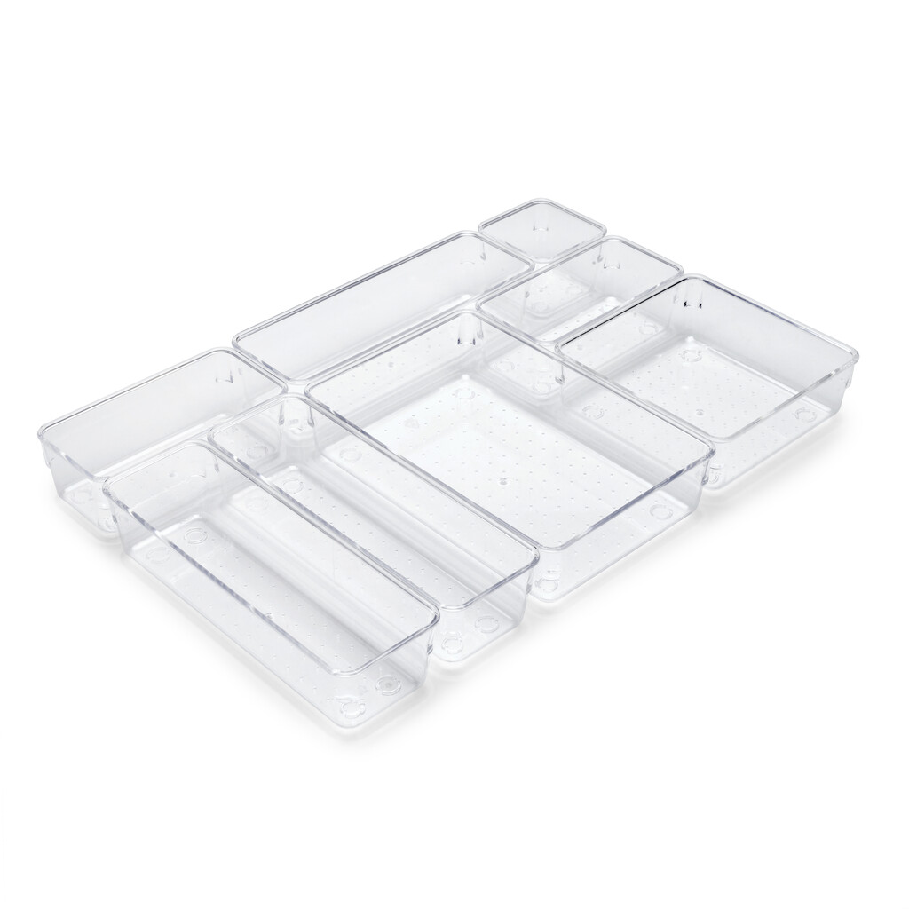 Kit of 8 Cube drawer organisers buckets Cube, Plastic, Transparent-Primary