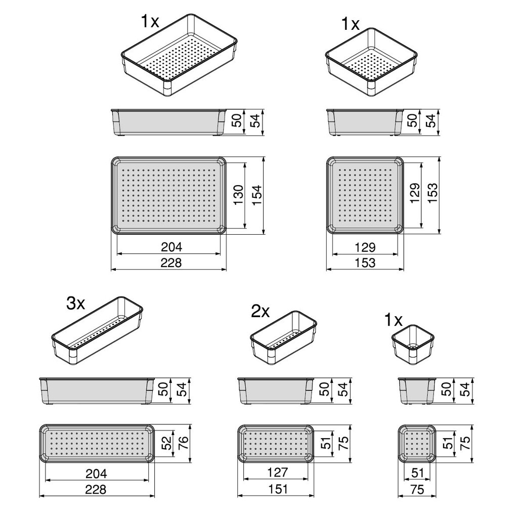 Kit of 8 Cube drawer organisers buckets Cube, Plastic, Transparent-3