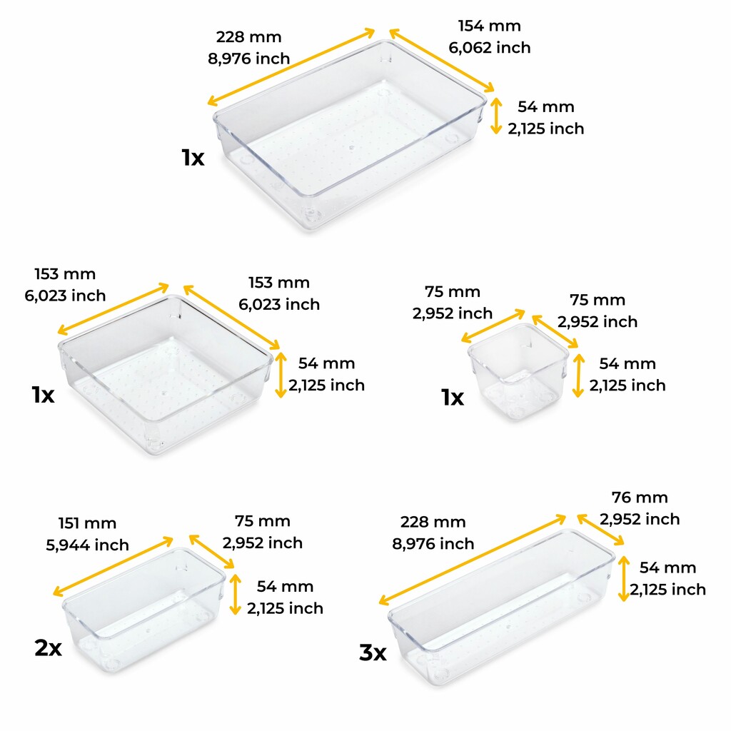 Kit of 8 Cube drawer organisers buckets Cube, Plastic, Transparent-2