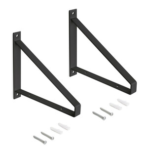 Pair of Shelf straight wood shelf supports with triangular shape, Steel, Black painted product photo
