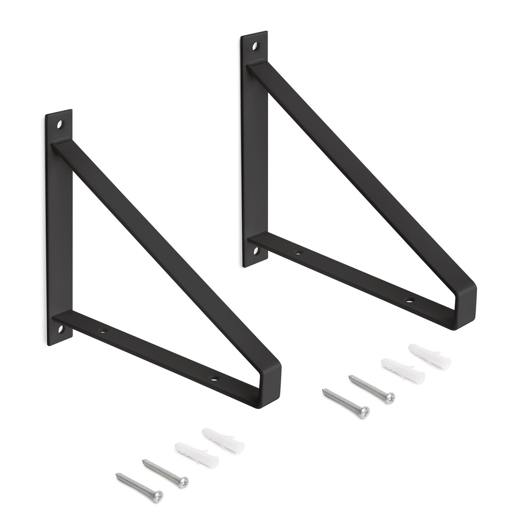 Juego de soportes para estante de madera Shelf con forma triangular, Acero, Pintado negro-Primary
