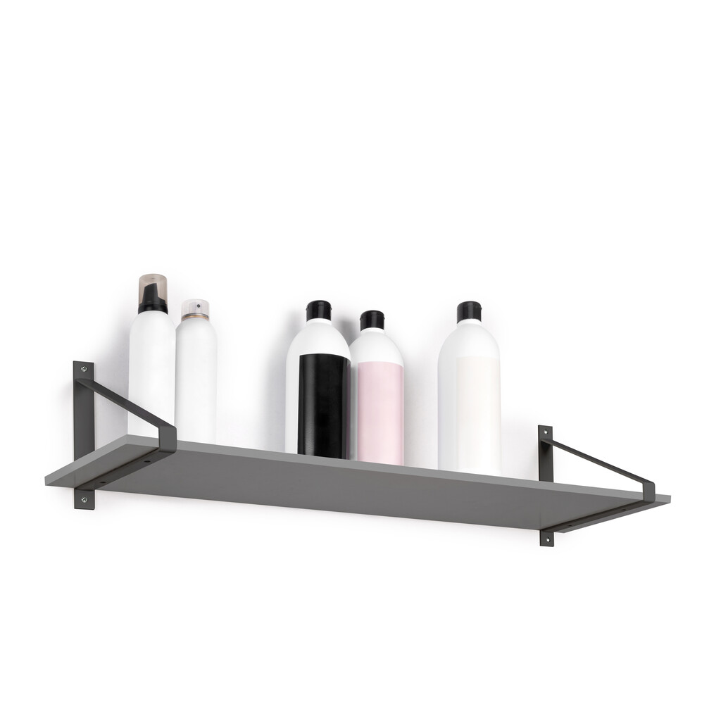 Juego de soportes para estante de madera Shelf con forma triangular, Acero, Pintado negro-3