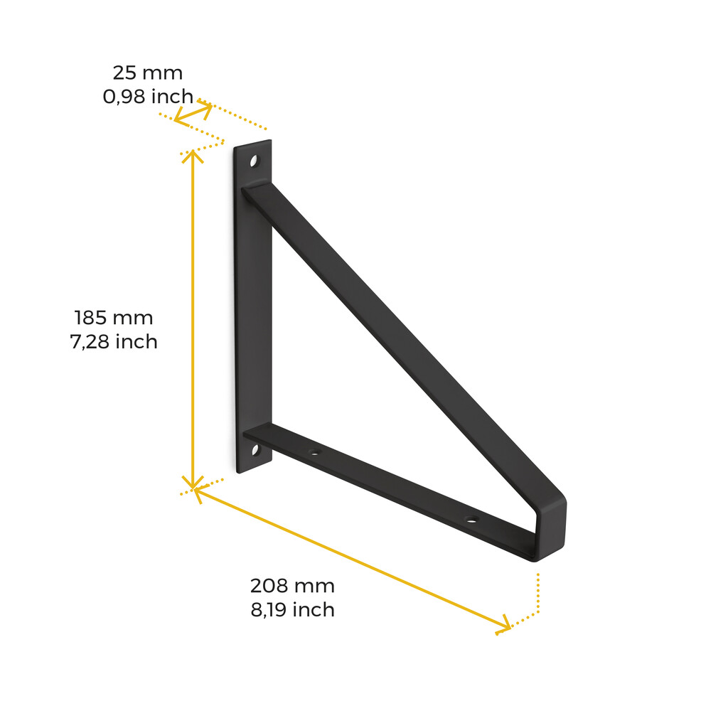 Juego de soportes para estante de madera Shelf con forma triangular, Acero, Pintado negro-2