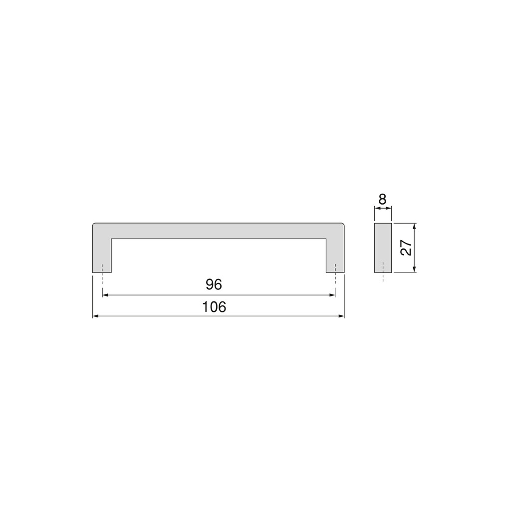 Furniture handle Turin, L106mm, 96mm interaxis, Zamak, Satin finished nickel-1