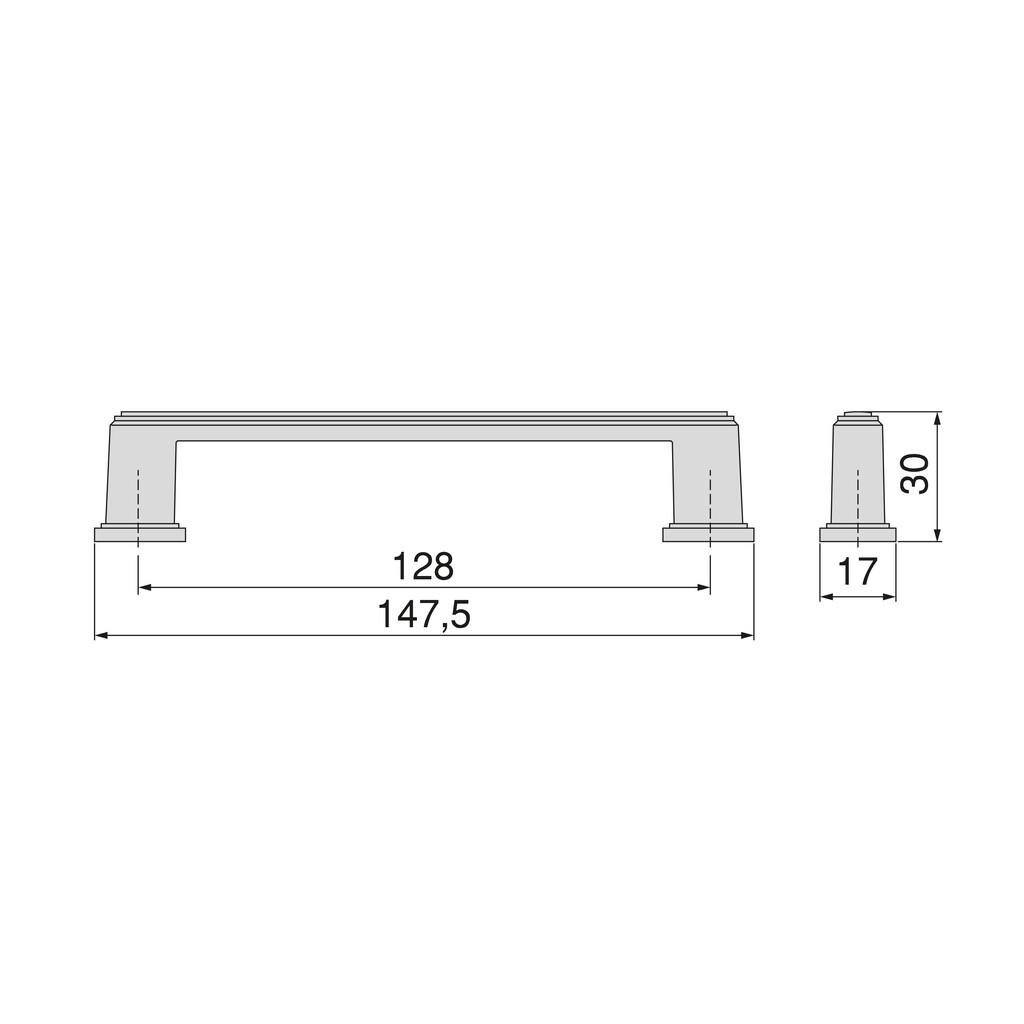Tirador para mueble Tanger, L147.5mm, intereje 128mm, Zamak, Níquel satinado-1