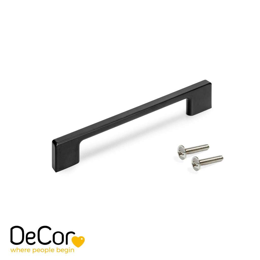 Poignée pour meubles Paiporta, L160mm, entraxe 128mm, Zamak, Peint en noir-Primary