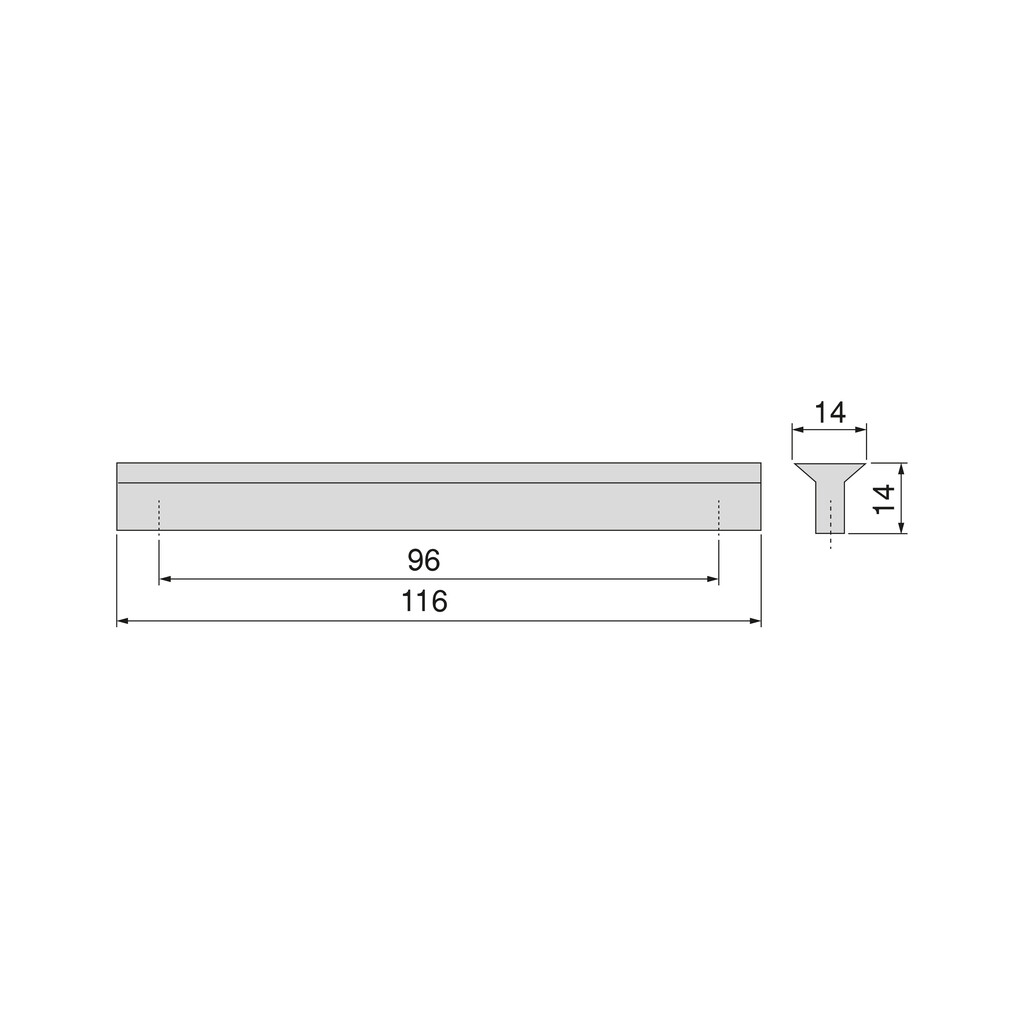Furniture handle Algemesi, L116mm, 96mm interaxis, Aluminium, Matt anodized-1