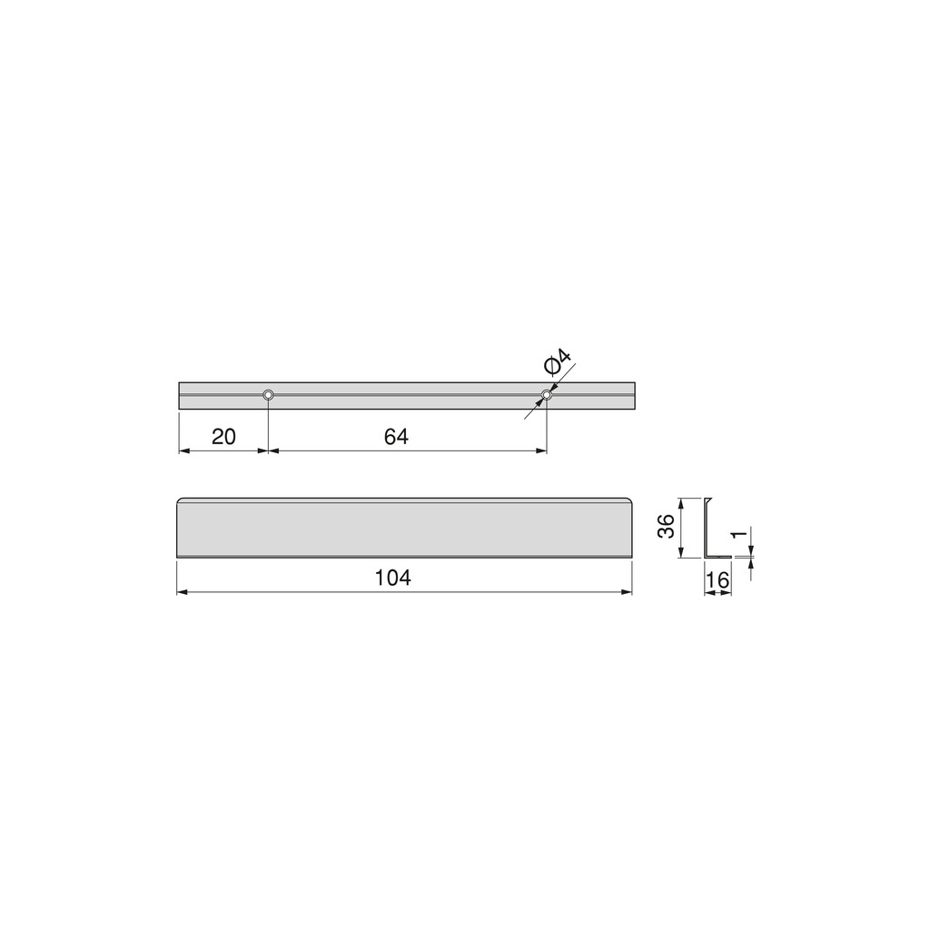 Poignée pour meubles Picanya, L104mm, entraxe 64mm, Aluminium, Inox brossé-1