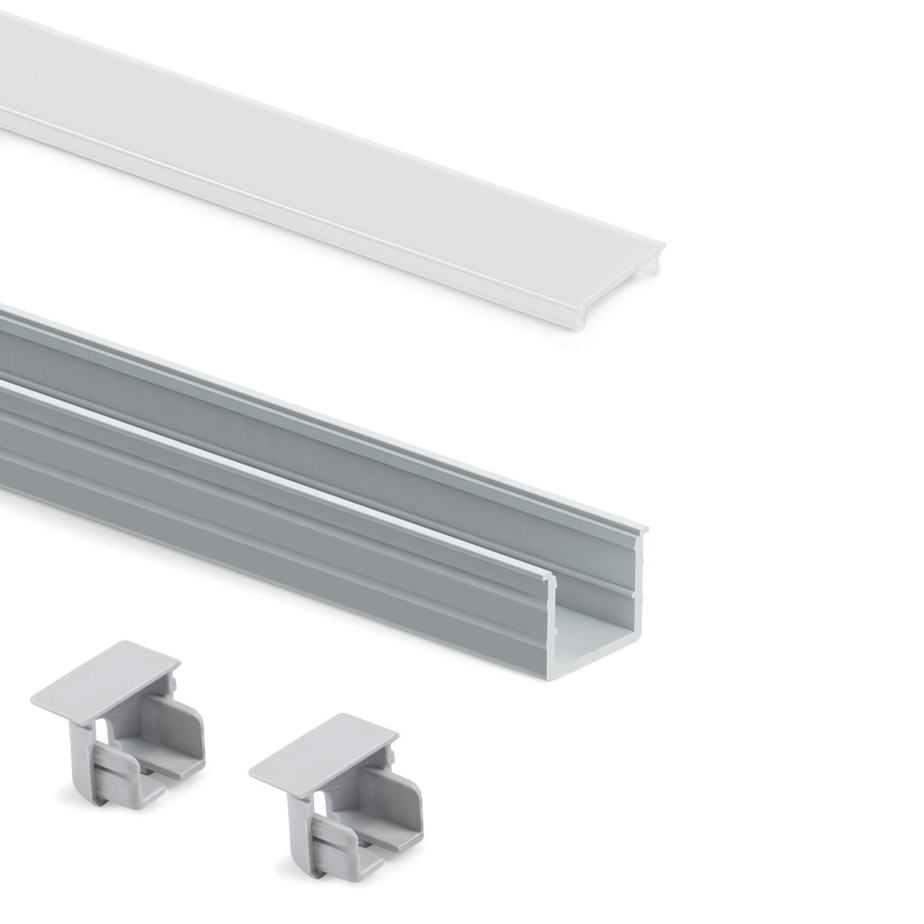 Pair of Lynx W recessed profile and covers, for making luminaires with LED Strips, length 2.35m, Aluminium and Plastic, Matt anodized-Primary