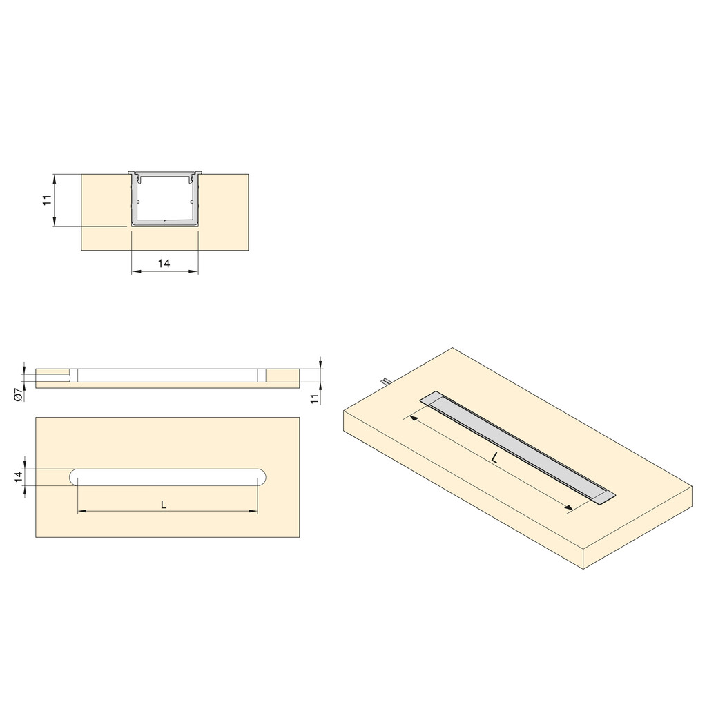 Pair of Lynx W recessed profile and covers, for making luminaires with LED Strips, length 2.35m, Aluminium and Plastic, Matt anodized-2