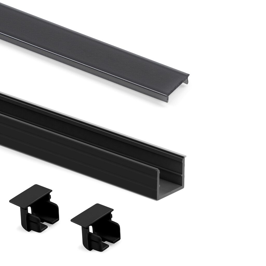 Juego de perfiles y tapas para empotrar Lynx W, para hacer luminarias con tiras LED, longitud 2.35m, Aluminio y Plástico, Anodizado negro-Primary
