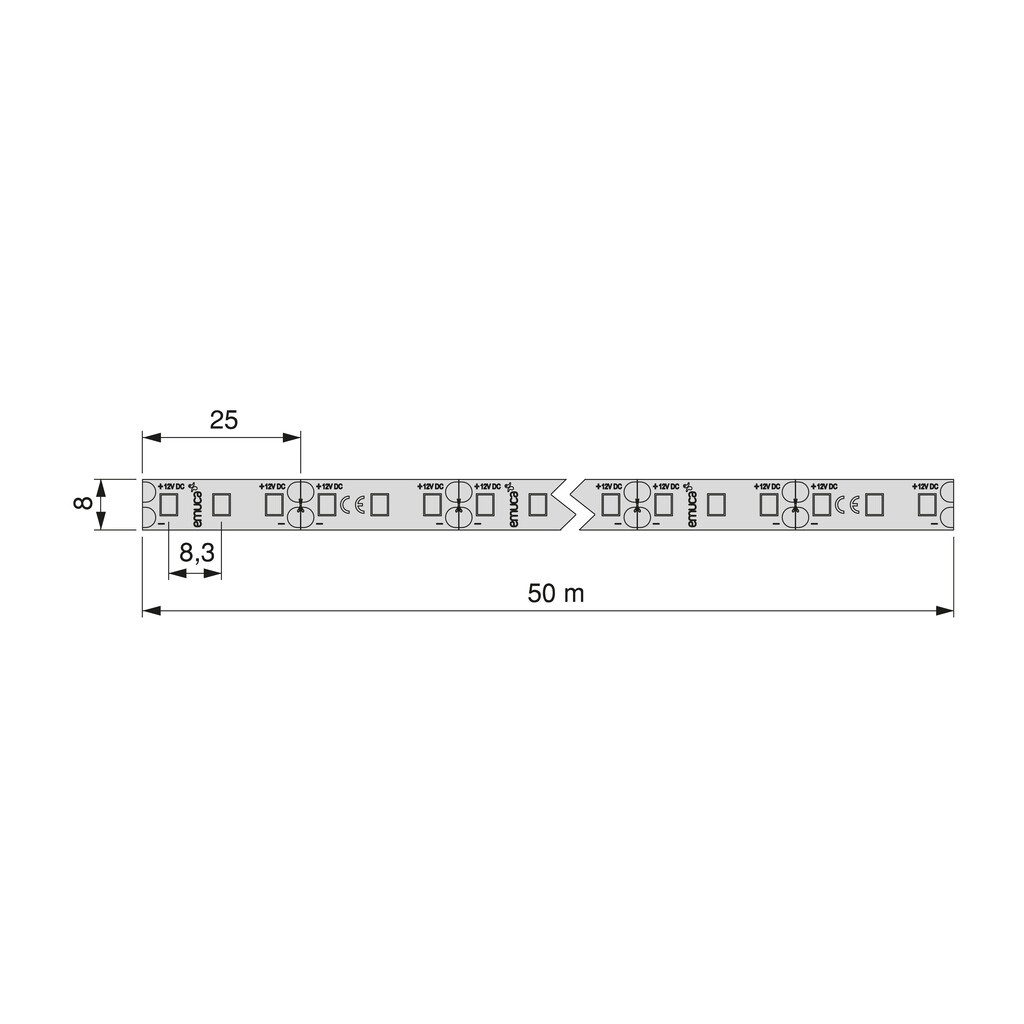 LED Streifen Lynx Basic 9,6W/m IP20 (12V DC), Länge 50m, warmweißes Licht 3.000K, Kunststoff-1