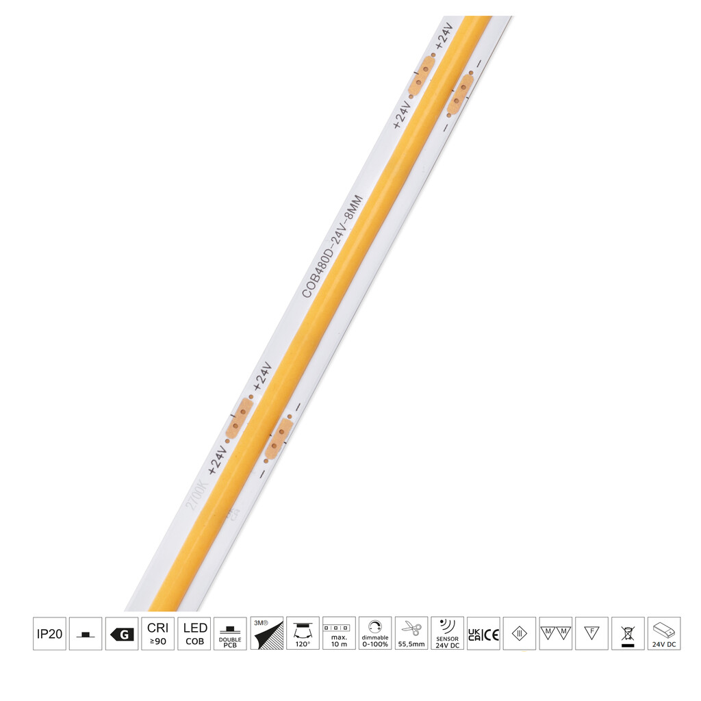 Ruban LED Lynx Premium COB 9,6 W/m IP20 (24V DC), longueur 50m, lumière blanc chaud 2.700K, Plastique-9