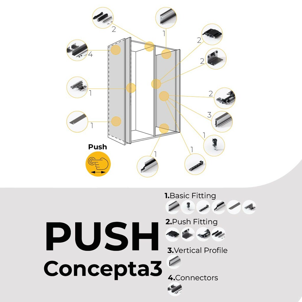 Jeu de ferrure PUSH Concepta3 pour portes coulissantes, à droite, Acier et Aluminium et Plastique-4