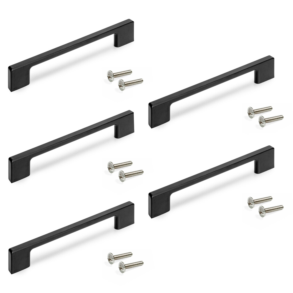 Lote de 5 tiradores para mueble Paiporta, L192mm, intereje 160mm, Zamak, Pintado negro-Primary