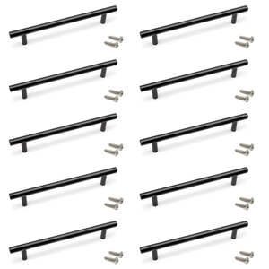 Lot de 10 poign&eacute;es pour meubles Orlando, L252mm, entraxe 192mm, Acier, Peint en noir photo du produit
