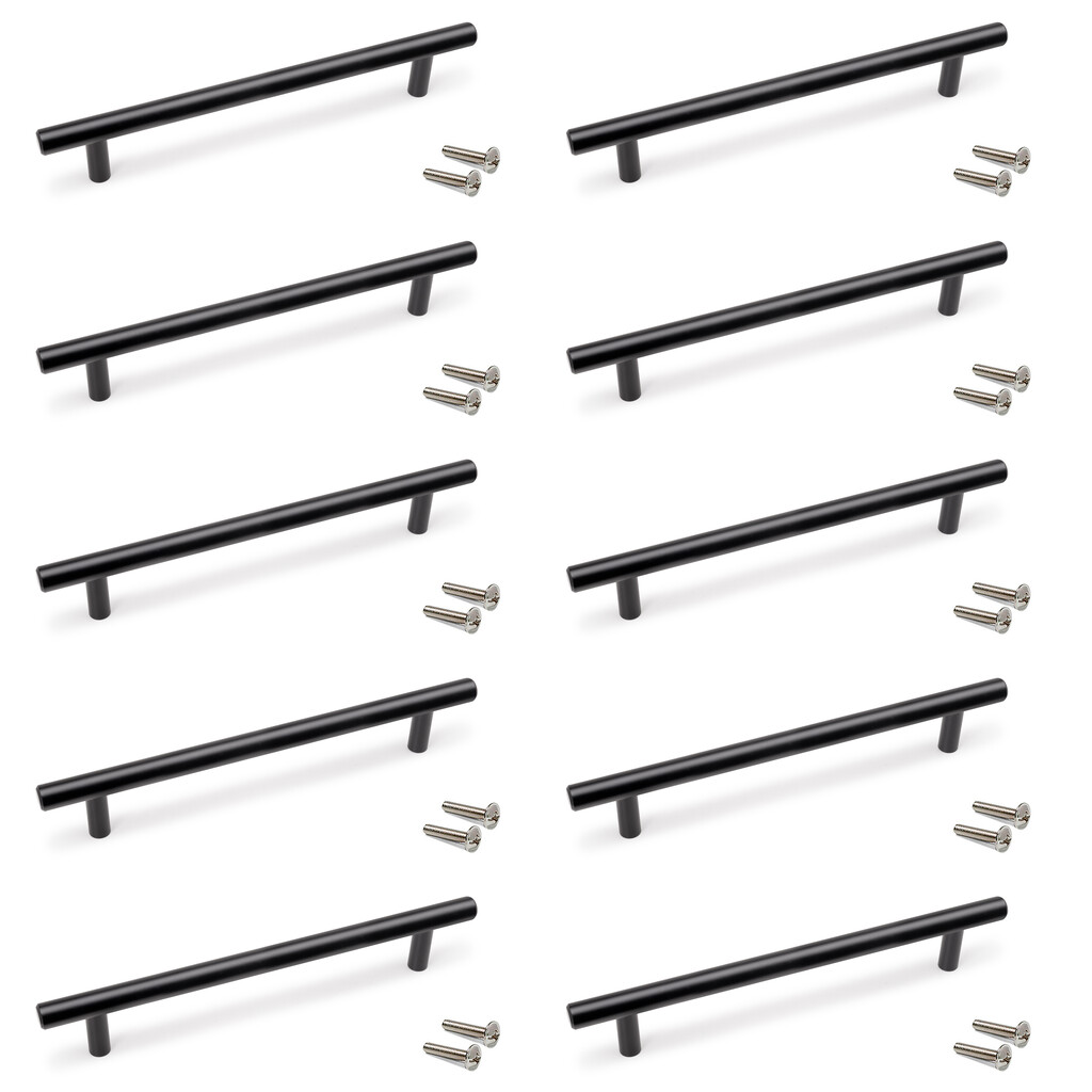 Lot de 10 poignées pour meubles Orlando, L252mm, entraxe 192mm, Acier, Peint en noir-Primary