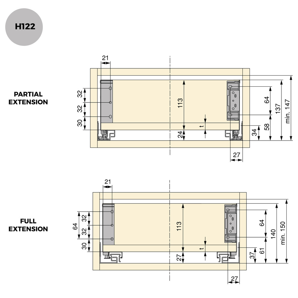 Pair of Simplex drawer sides, height 122mm, depth 390mm, White painted, Steel-2