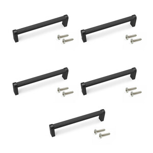 Lot de 5 poign&eacute;es pour meubles Bergen, L141mm, entraxe 128mm, Aluminium , Peint en noir photo du produit