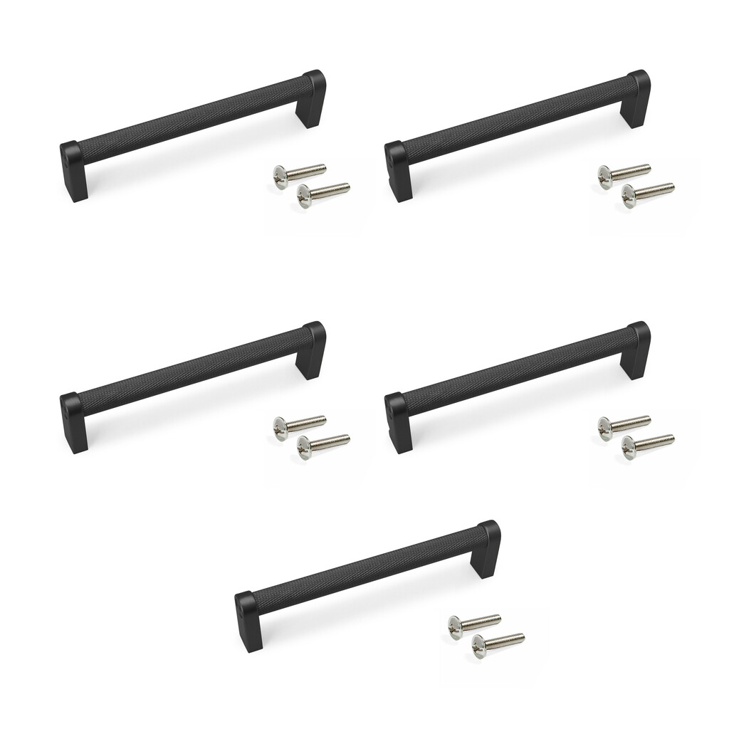 Lot de 5 poignées pour meubles Bergen, L141mm, entraxe 128mm, Aluminium , Peint en noir-Primary