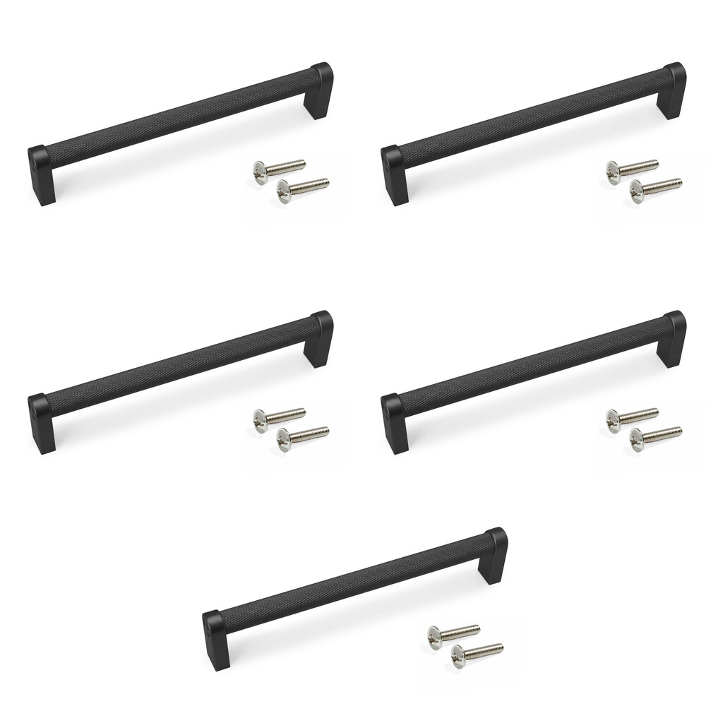 Lot de 5 poignées pour meubles Bergen, L173mm, entraxe 160mm, Aluminium , Peint en noir-Primary